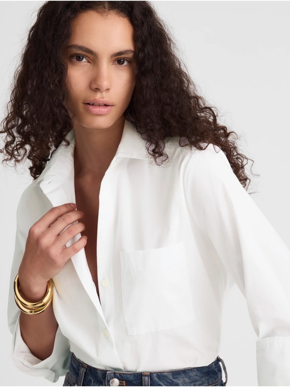 Madewell Signature Y-Neck Shirt in Poplin